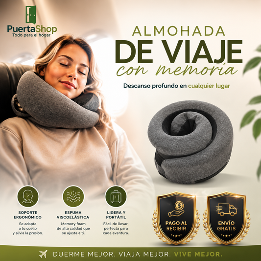 😴 ViajaMejor™ | Almohada Ergonómica de Viaje con Espuma Viscoelástica ✈️