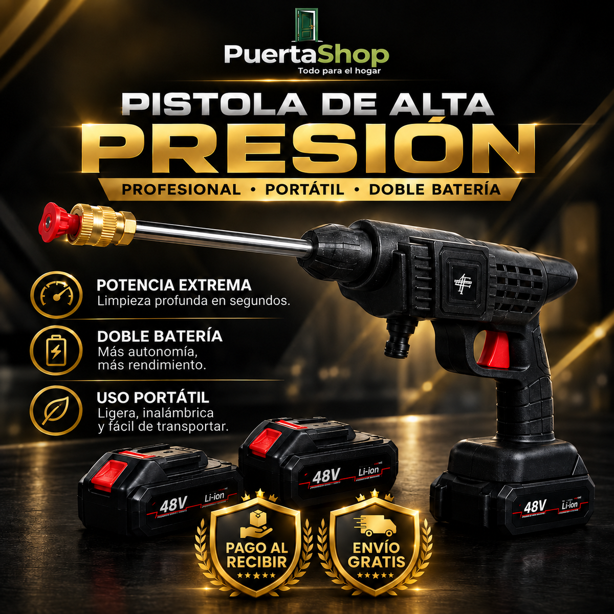 💦 HydroForce Pro™ – Pistola de Alta Presión Portátil + Doble Batería + Maletín + Cargador + Accesorios 🔥