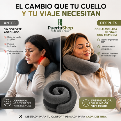 😴 ViajaMejor™ | Almohada Ergonómica de Viaje con Espuma Viscoelástica ✈️