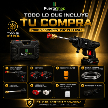 💦 HydroForce Pro™ – Pistola de Alta Presión Portátil + Doble Batería + Maletín + Cargador + Accesorios 🔥