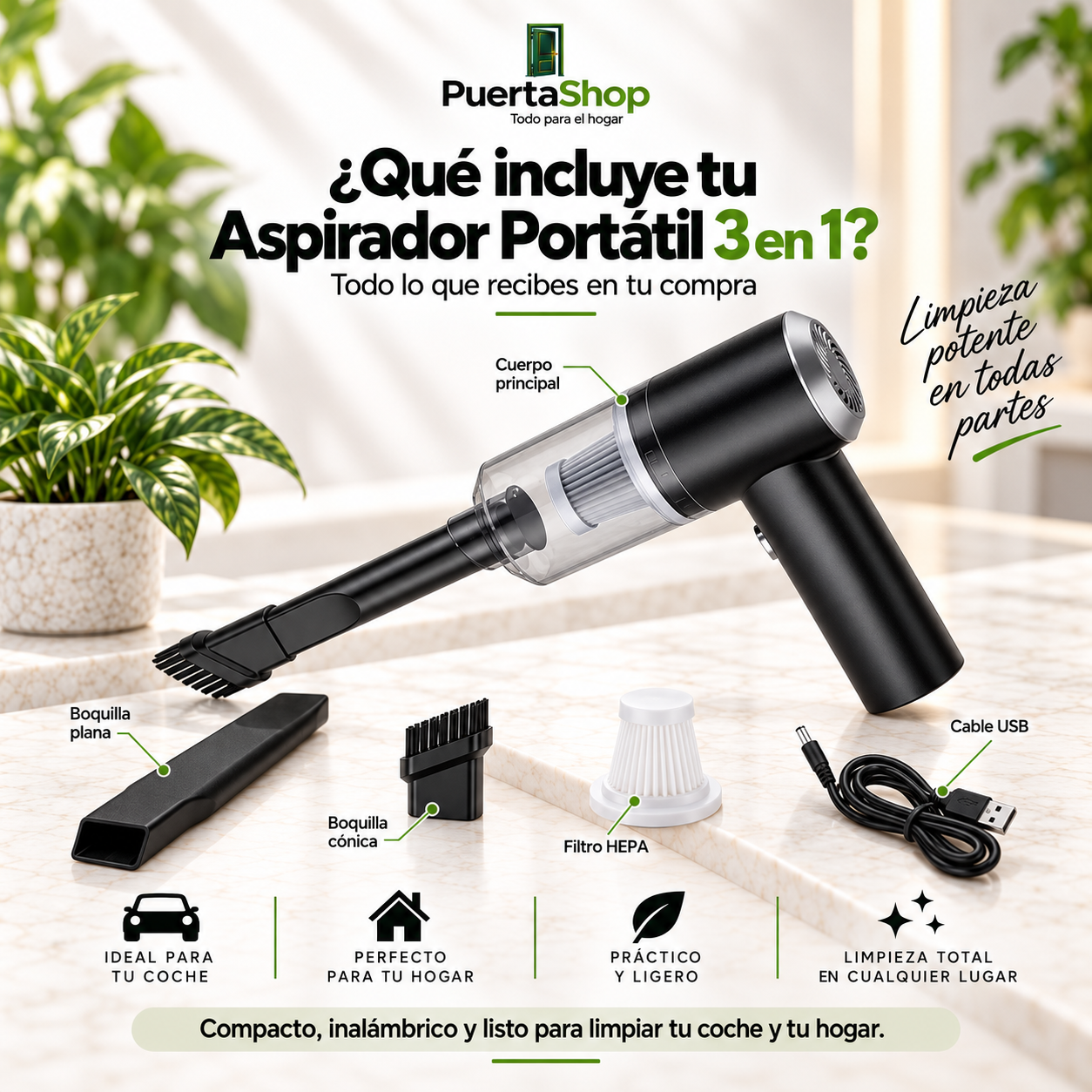 🚗 AutoLimpio Pro™ + Cargador + Boquillas + succión de cepillo + SOLO HOY 🔥