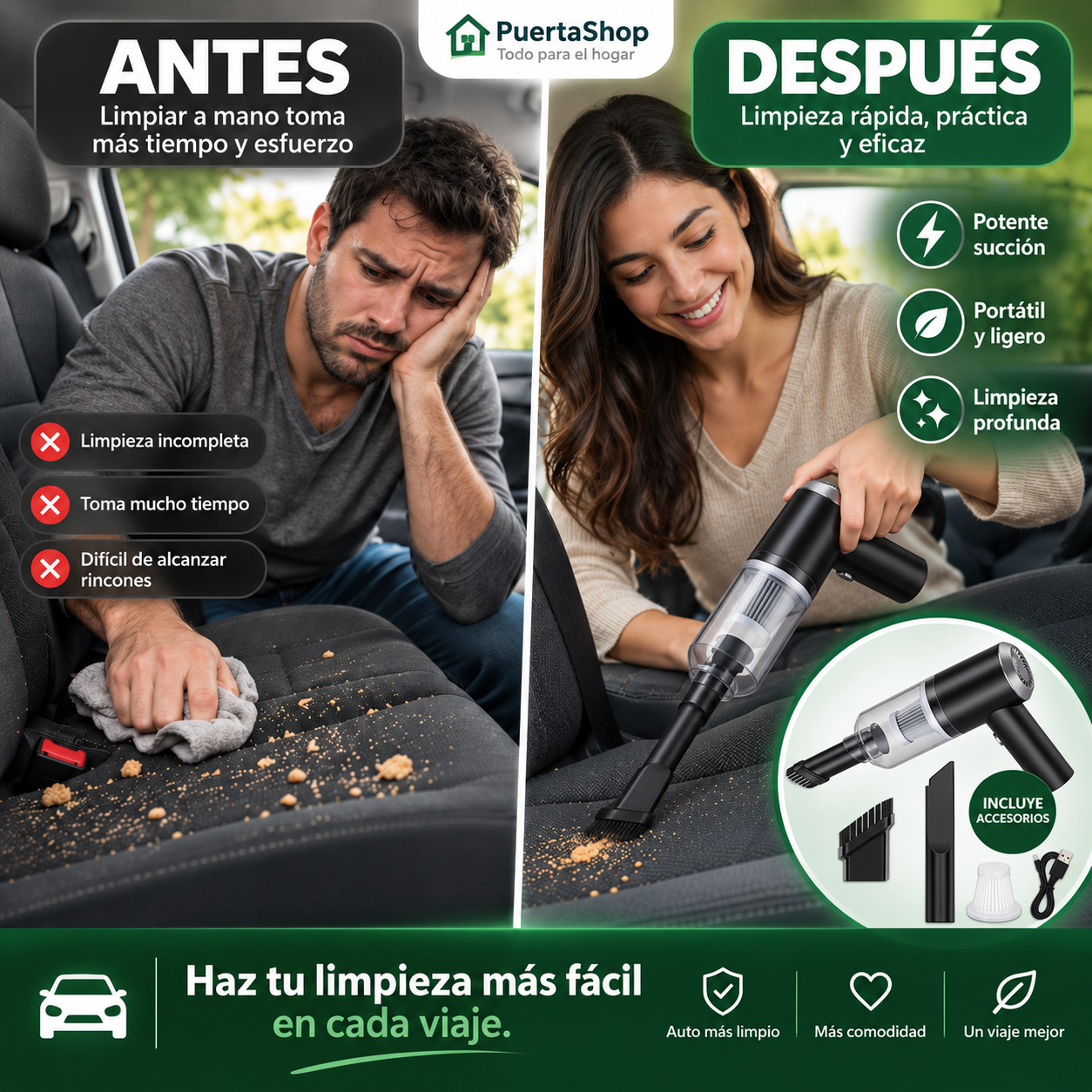 🚗 AutoLimpio Pro™ + Cargador + Boquillas + succión de cepillo + SOLO HOY 🔥