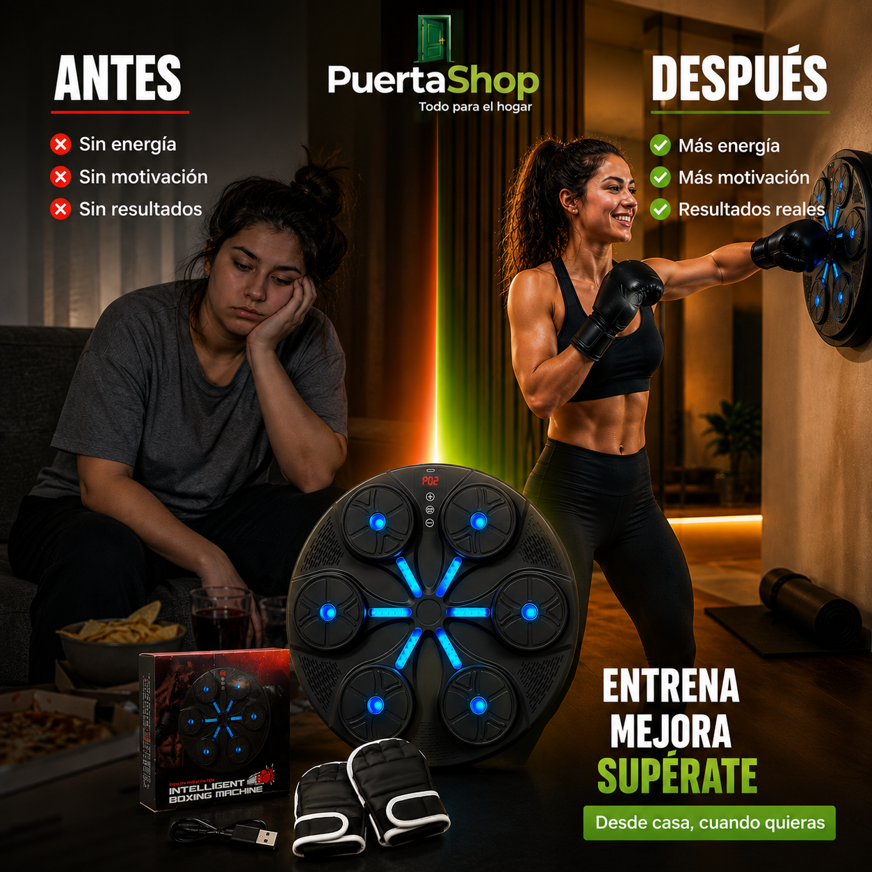 🥊 BoxeoFit Pro + caja y cargador + Bluetooth Premium + Guantes Profesionales 🔥