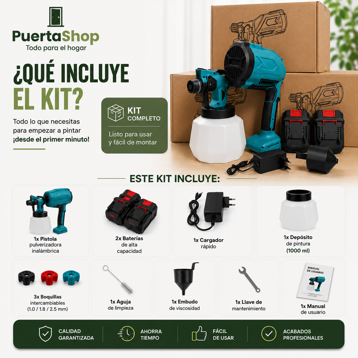 🚀 Pistola de Pintura Eléctrica PRO 18V + Doble Batería + Cargador + Depósito de 1000 ml  | ¡Oferta Exclusiva!🔥